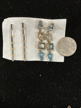 Gold-Tone Blue Crystal Drop Earrings - both pairs